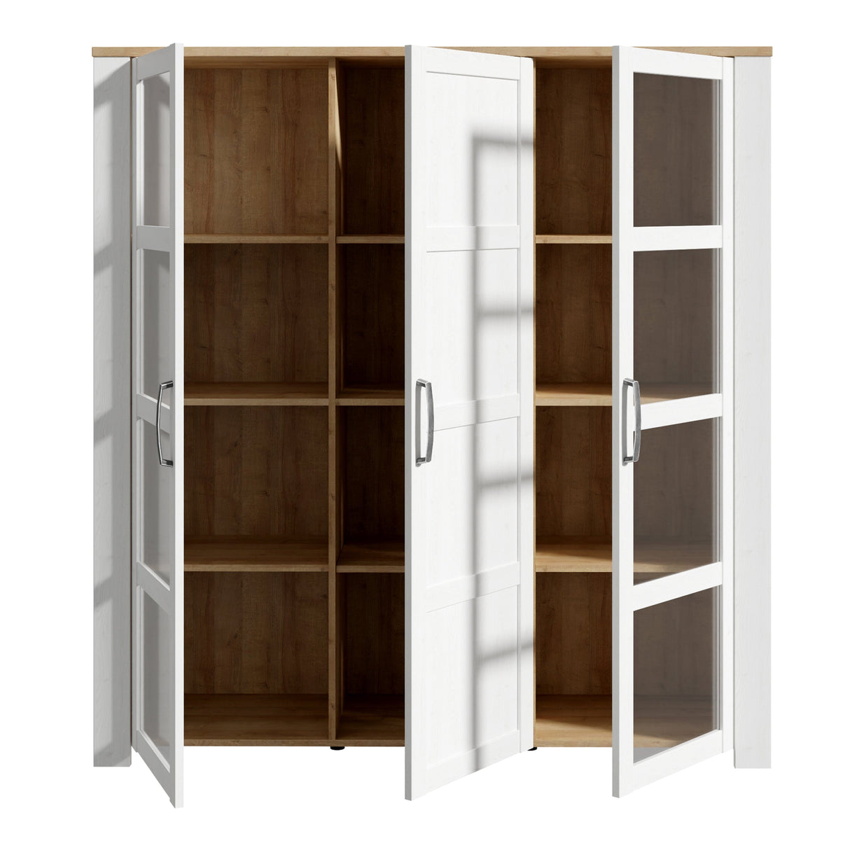 Furniture To Go Bohol Large Display Cabinet inc. 4x LED Lights in Riviera Oak/White