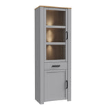 Furniture To Go Bohol Narrow Display Cabinet inc. 2x LED Lights in Riviera Oak/Grey Oak