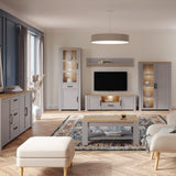 Furniture To Go Bohol Narrow Display Cabinet inc. 2x LED Lights in Riviera Oak/Grey Oak