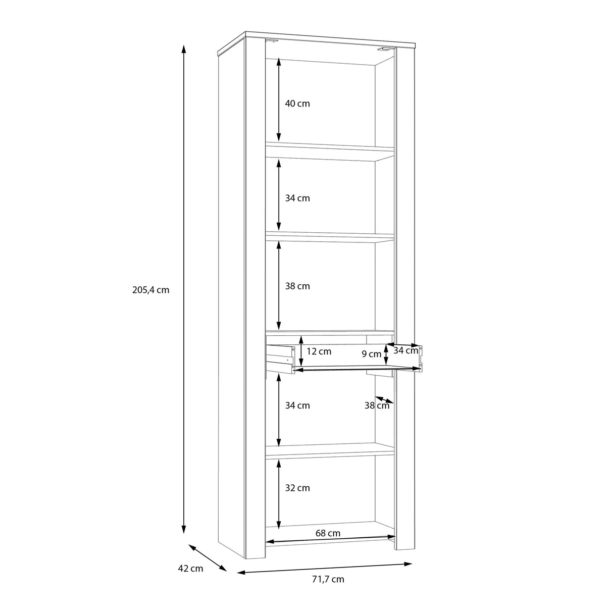 Furniture To Go Bohol Narrow Display Cabinet inc. 2x LED Lights in Riviera Oak/Grey Oak