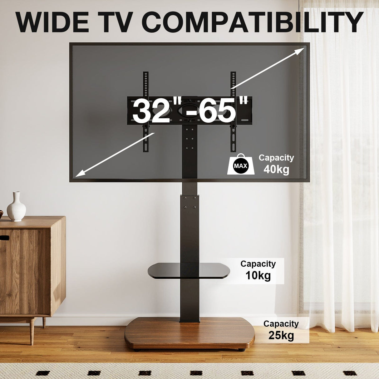 TTAP FS1-WAL Walnut & Black TV Stand with Height Adjustable Swivel Bracket for up to 55" TVs