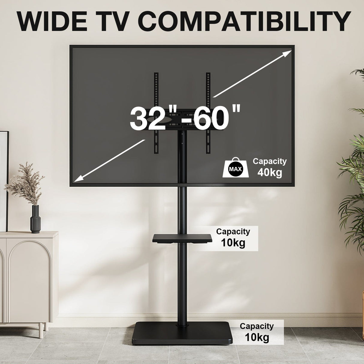 TTAP FS-BLK TV Stand with Bracket for up to 60" TVs - Black