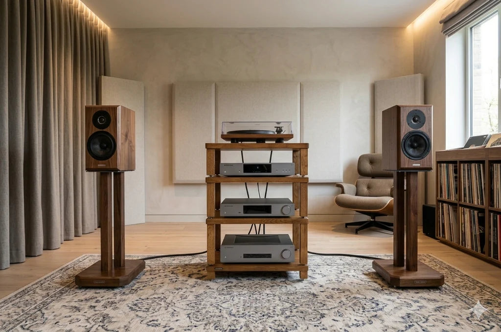 Apollo Duet Speaker Stands, Dark Oak Finish