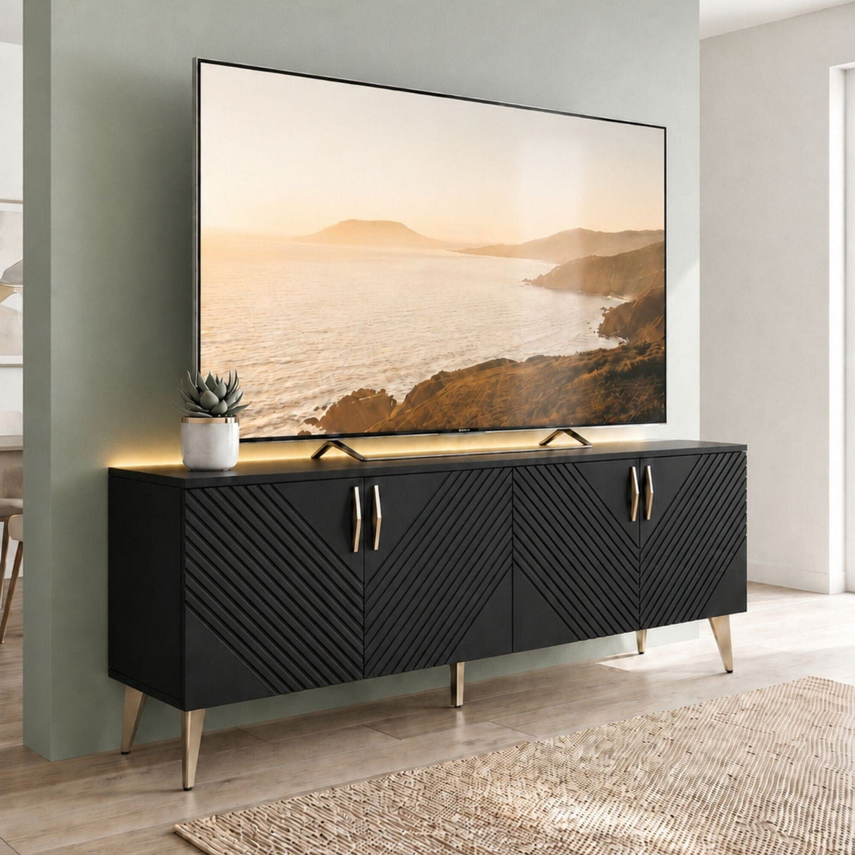 Frank Olsen AVA Black TV Cabinet with Mood Lighting for TV's up to 70"