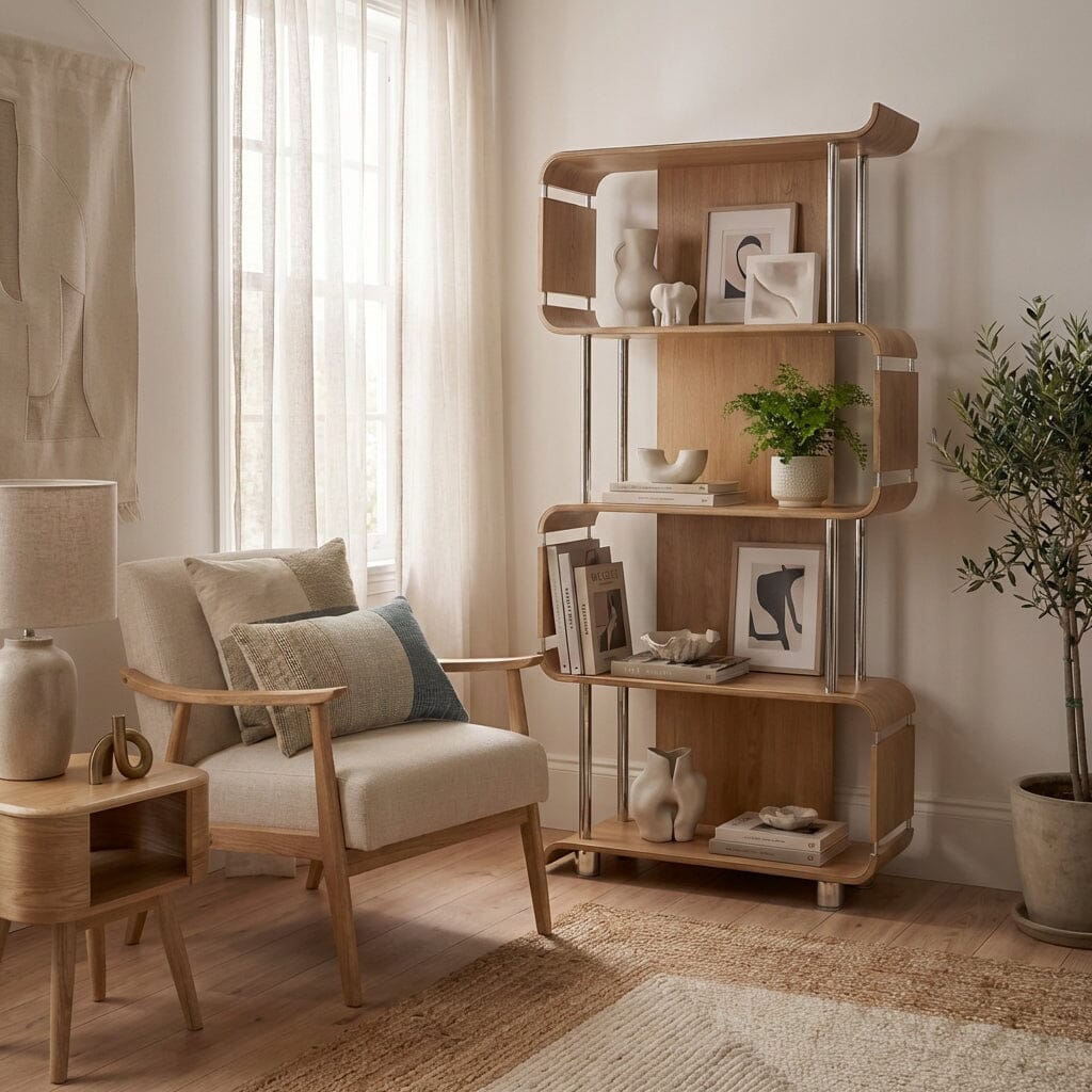 Jual Bali Curved Bookcase in Oak (BS201-OAK)