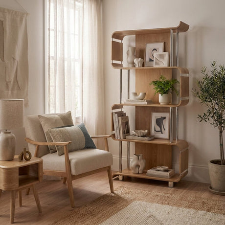 Jual Bali Curved Bookcase in Oak (BS201-OAK)