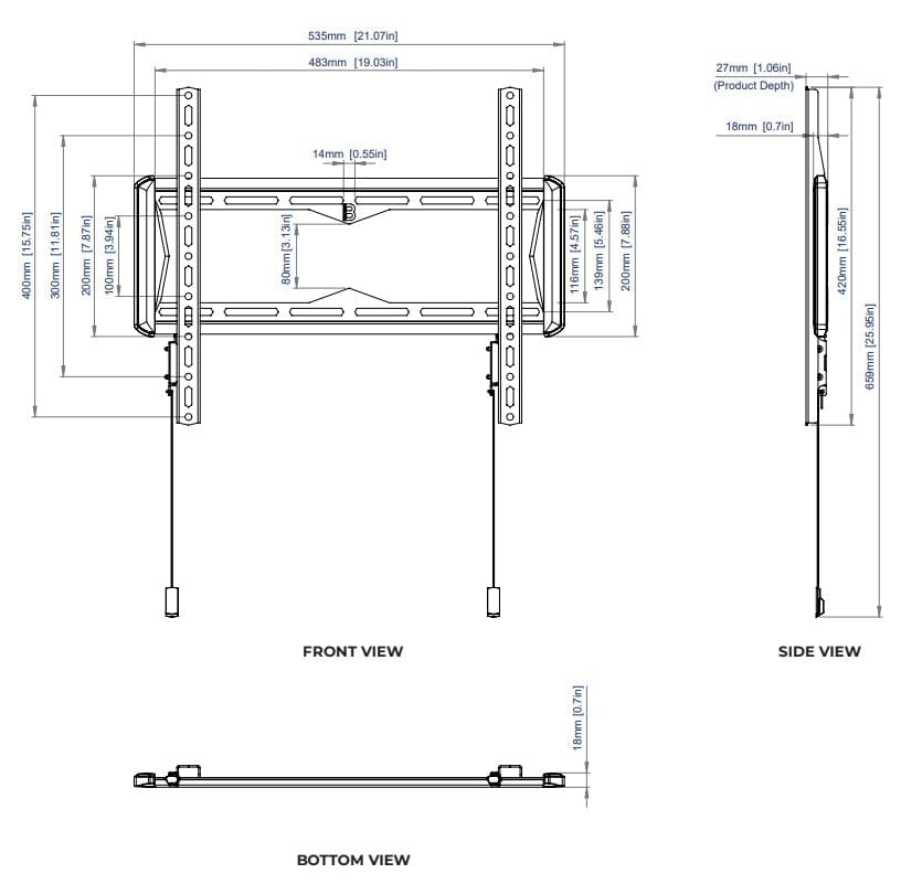 B-Tech BT5441 - Universal Fixed TV Bracket for up to 65"