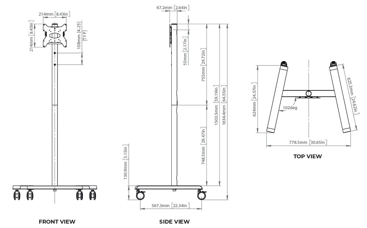 B-Tech BT7504 - TV Mobile Trolley for screens up to 55 inch