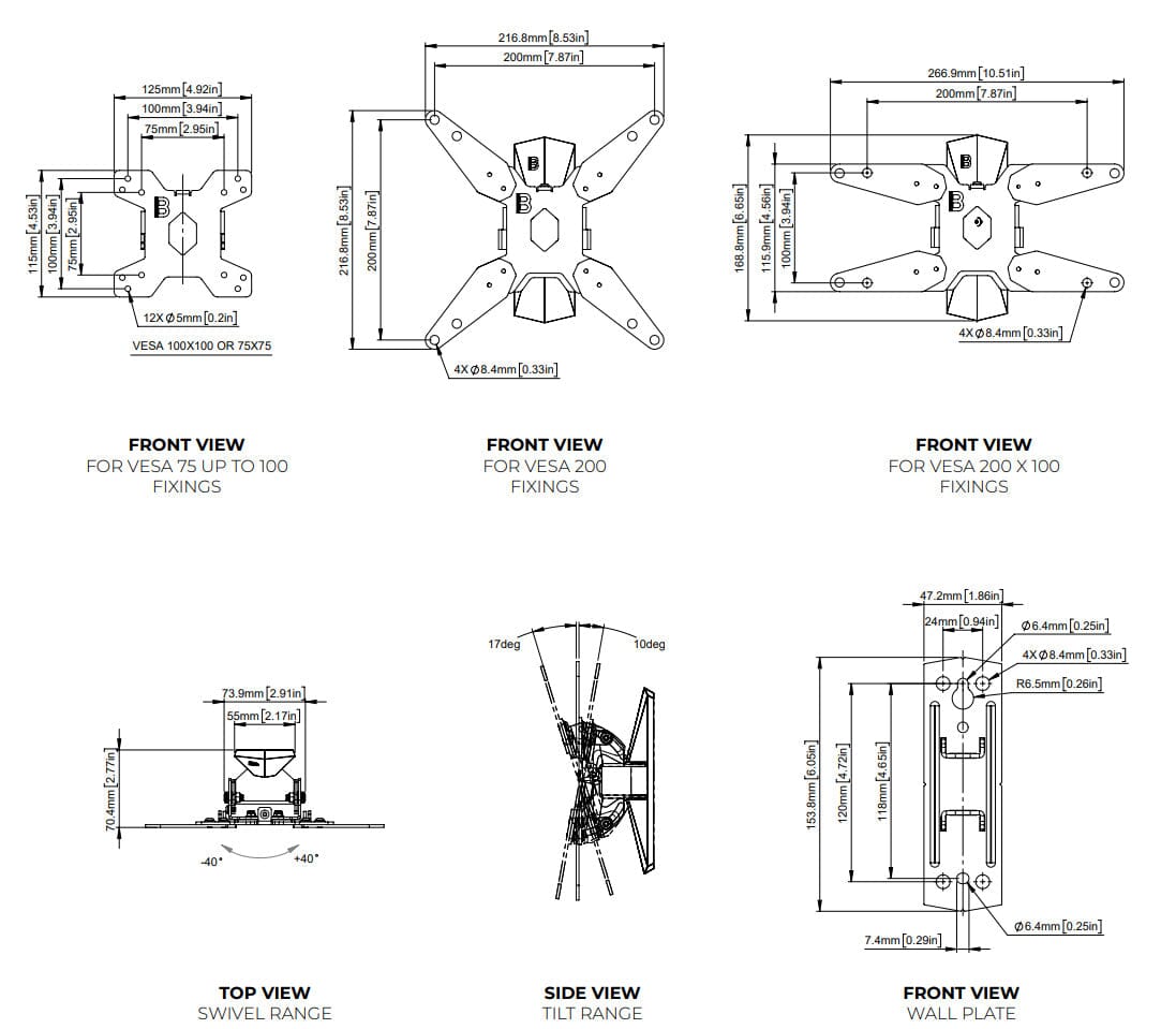 B-Tech BT7519 Flat Screen TV Wall Mount with Tilt & Swivel