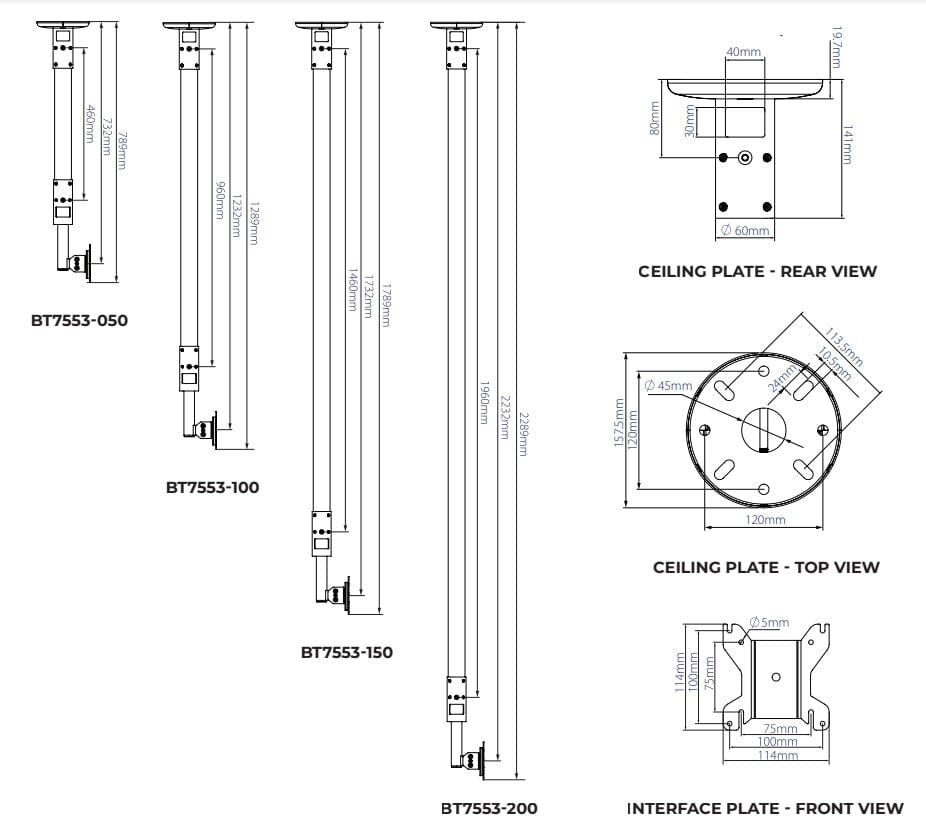 B-Tech BT7553 Flat Screen Ceiling Mount for screens up to 32"
