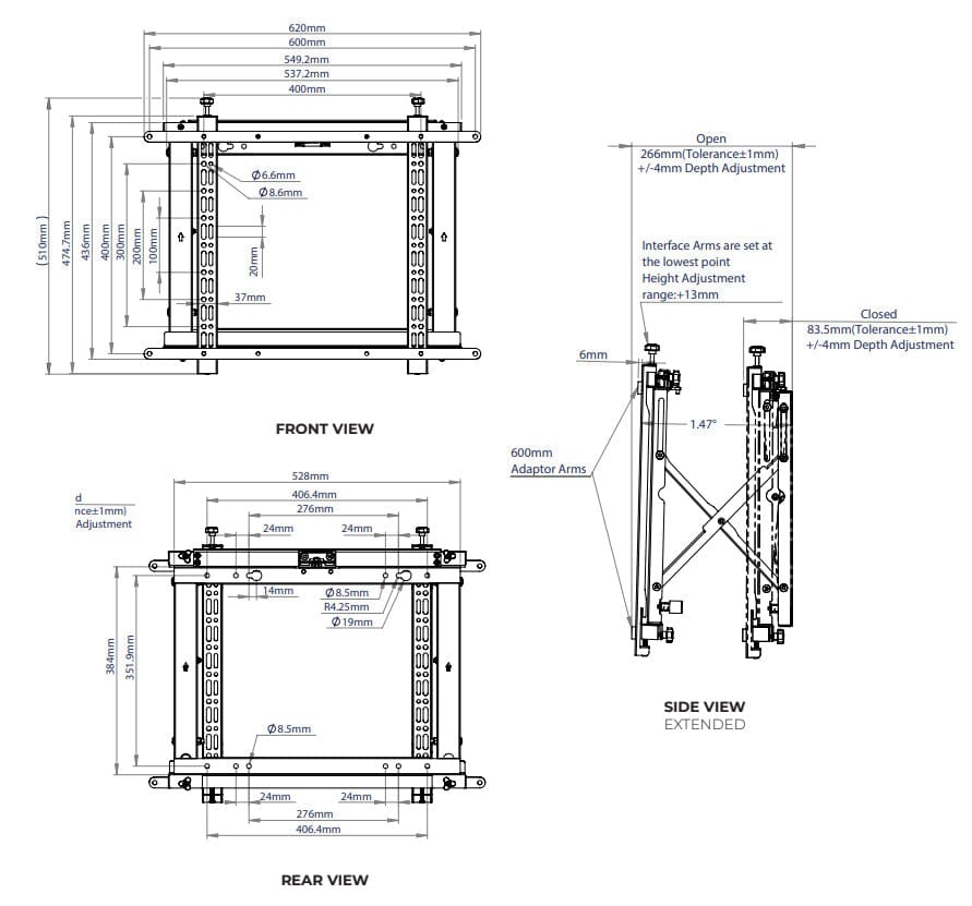 B-Tech BT8301 Recessed Pop Out TV Bracket for TVs up to 70 inch