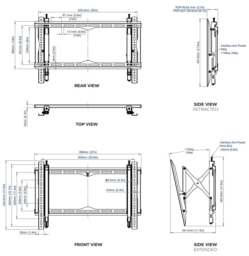 B-Tech BT8443 Recessed Pull Out Flat Screen Wall Mount