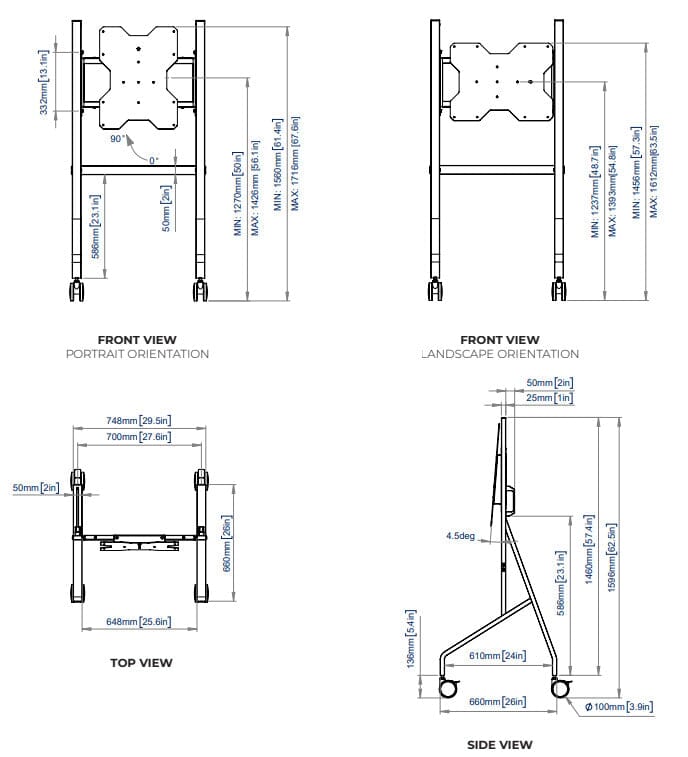 B-Tech BT8547 - Flat Screen TV Trolley with Flip Rotation