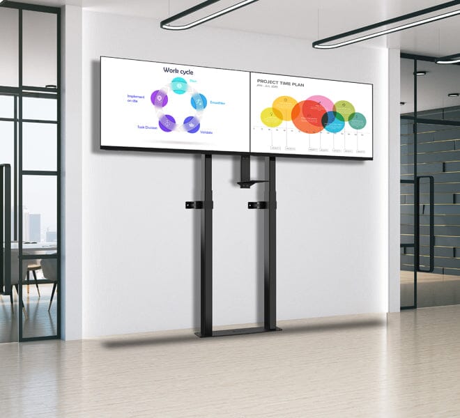 B-Tech BT8555 E-Lift Motorised Height Adjustable Twin Screen VC Floor To Wall Stand
