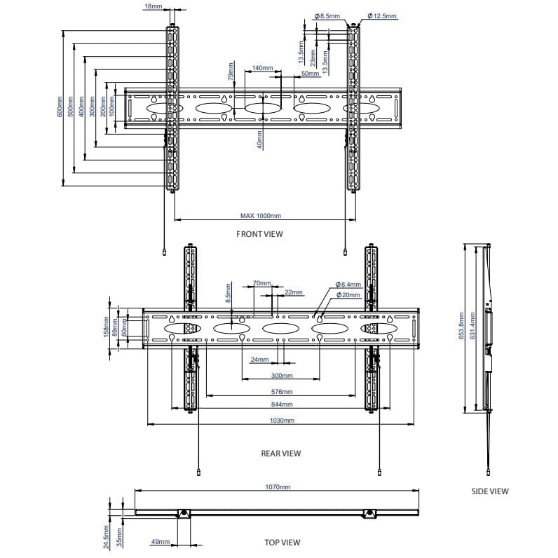 Back to Back Floor to Ceiling TV Bracket for screens up to 98" with 4m Column