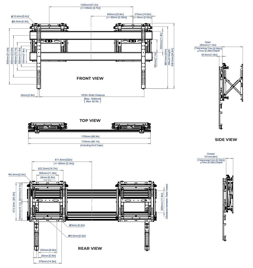 B-Tech BT9926 Heavy Duty Recessed Pop Out TV Bracket for TVs up to 120"