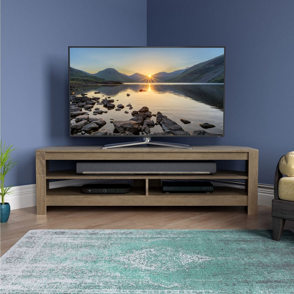 AVF CA140GO Calibre Flat TV Stand in Rustic Sawn Oak suits Up To 65" TVs
