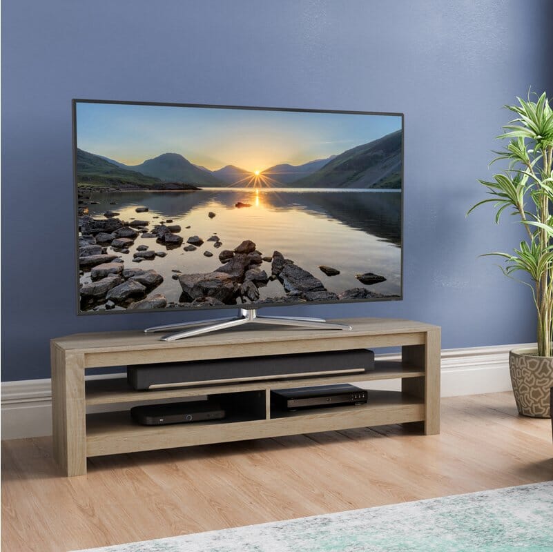 AVF CA140GO Calibre Flat TV Stand in Rustic Sawn Oak suits Up To 65" TVs