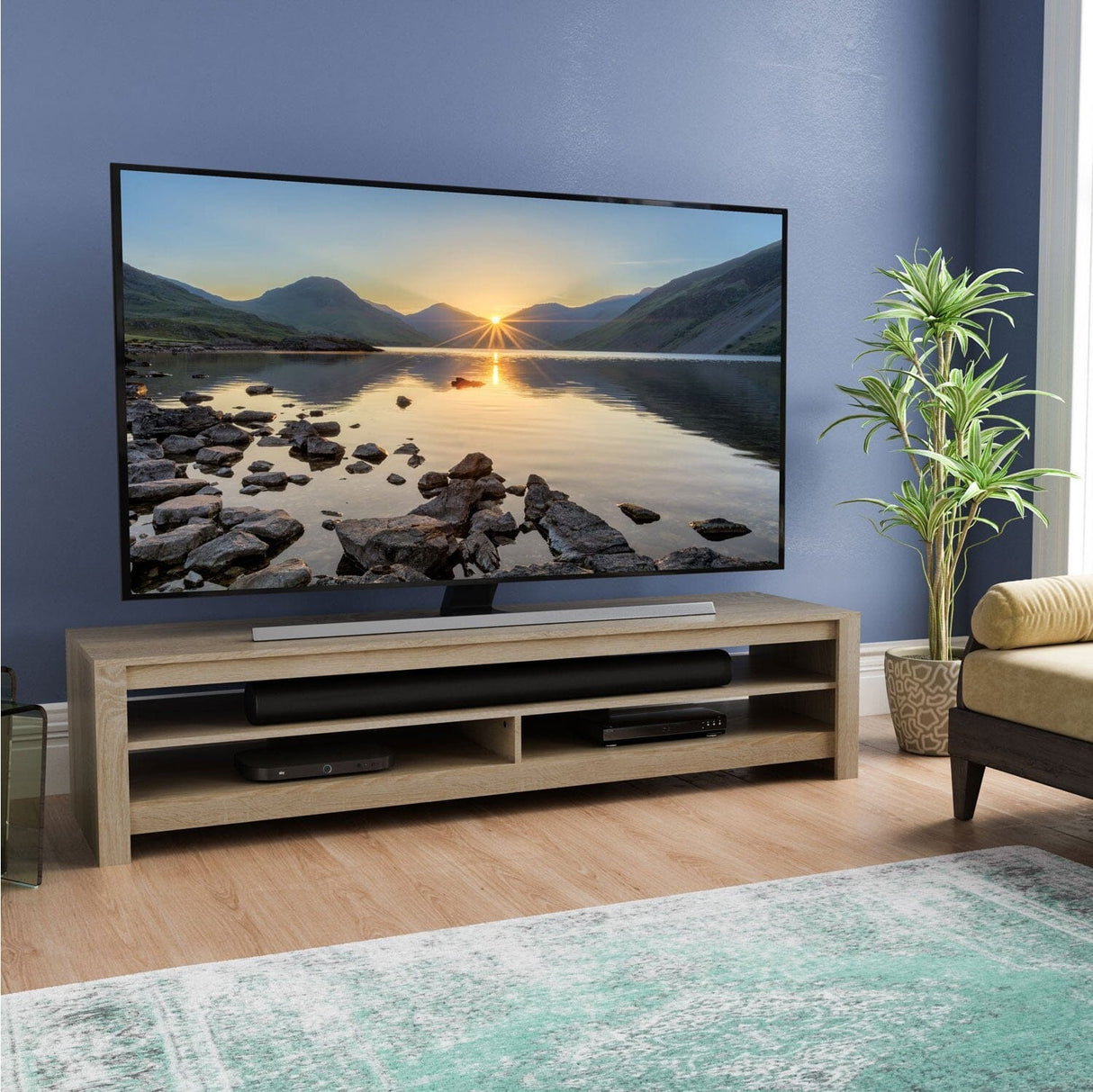 Techlink CA180RGO Calibre Flat TV Stand in Rustic Oak suits Up To 85" TVs