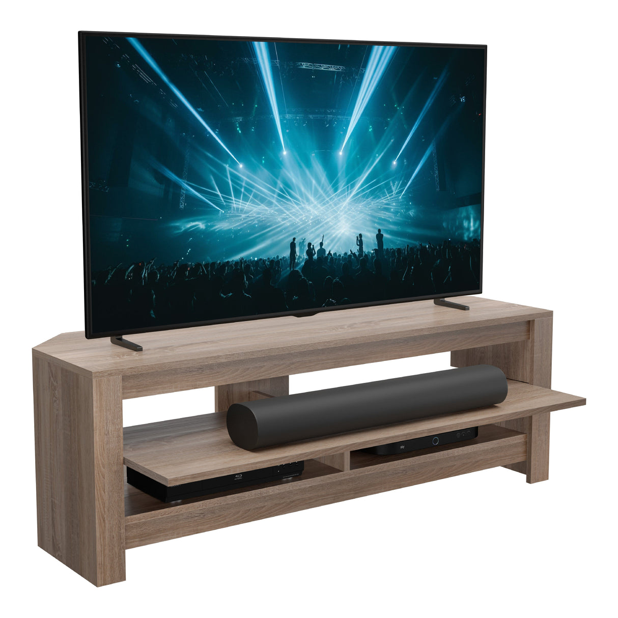 AVF Calibre Sound 1.2m TV Stand with Sliding Shelf - Rustic Sawn Oak