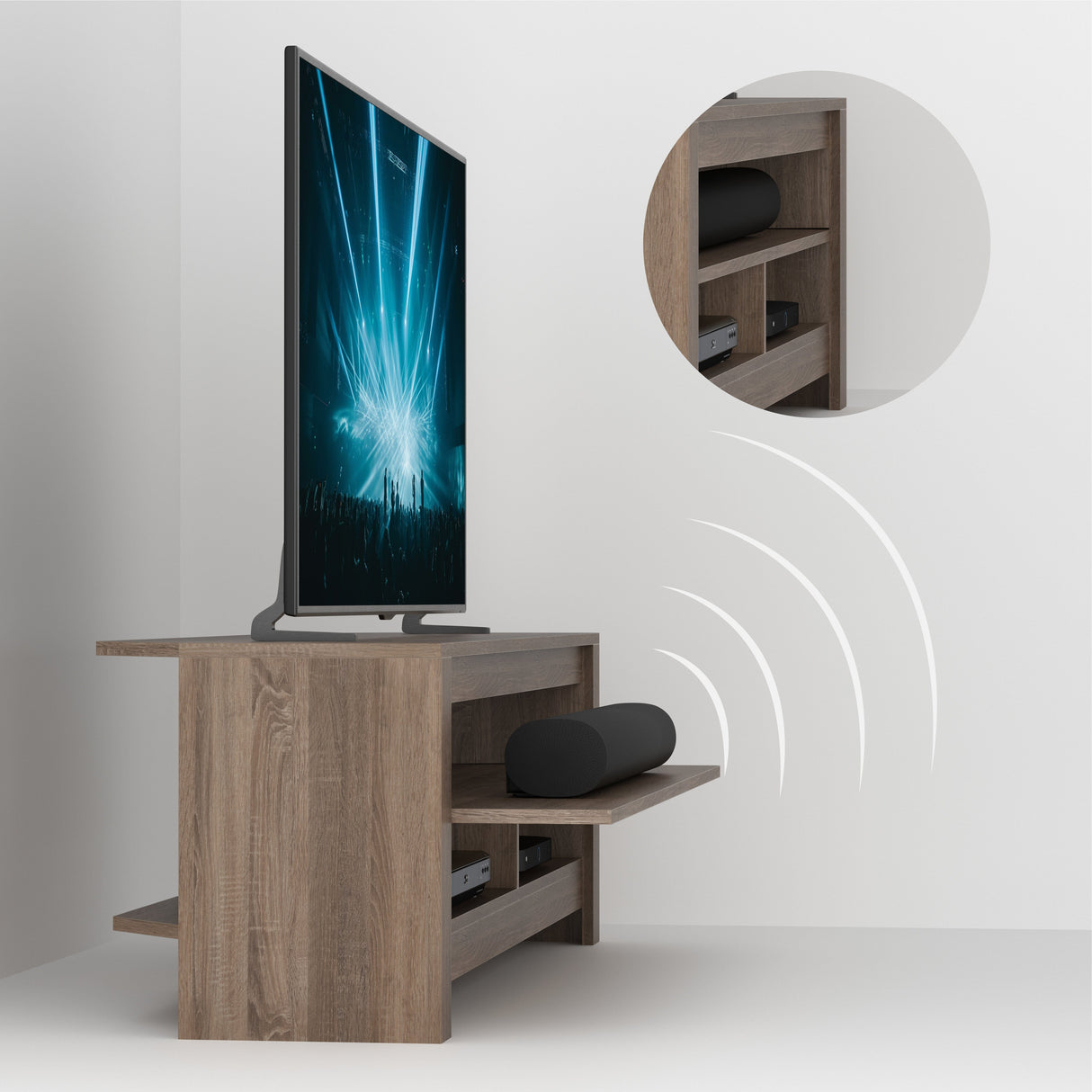 AVF Calibre Sound 1.2m TV Stand with Sliding Shelf - Rustic Sawn Oak