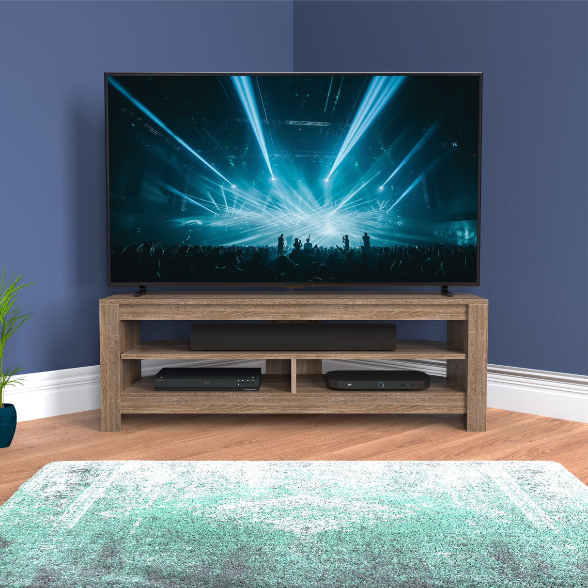 AVF Calibre Sound 1.2m TV Stand with Sliding Shelf - Rustic Sawn Oak