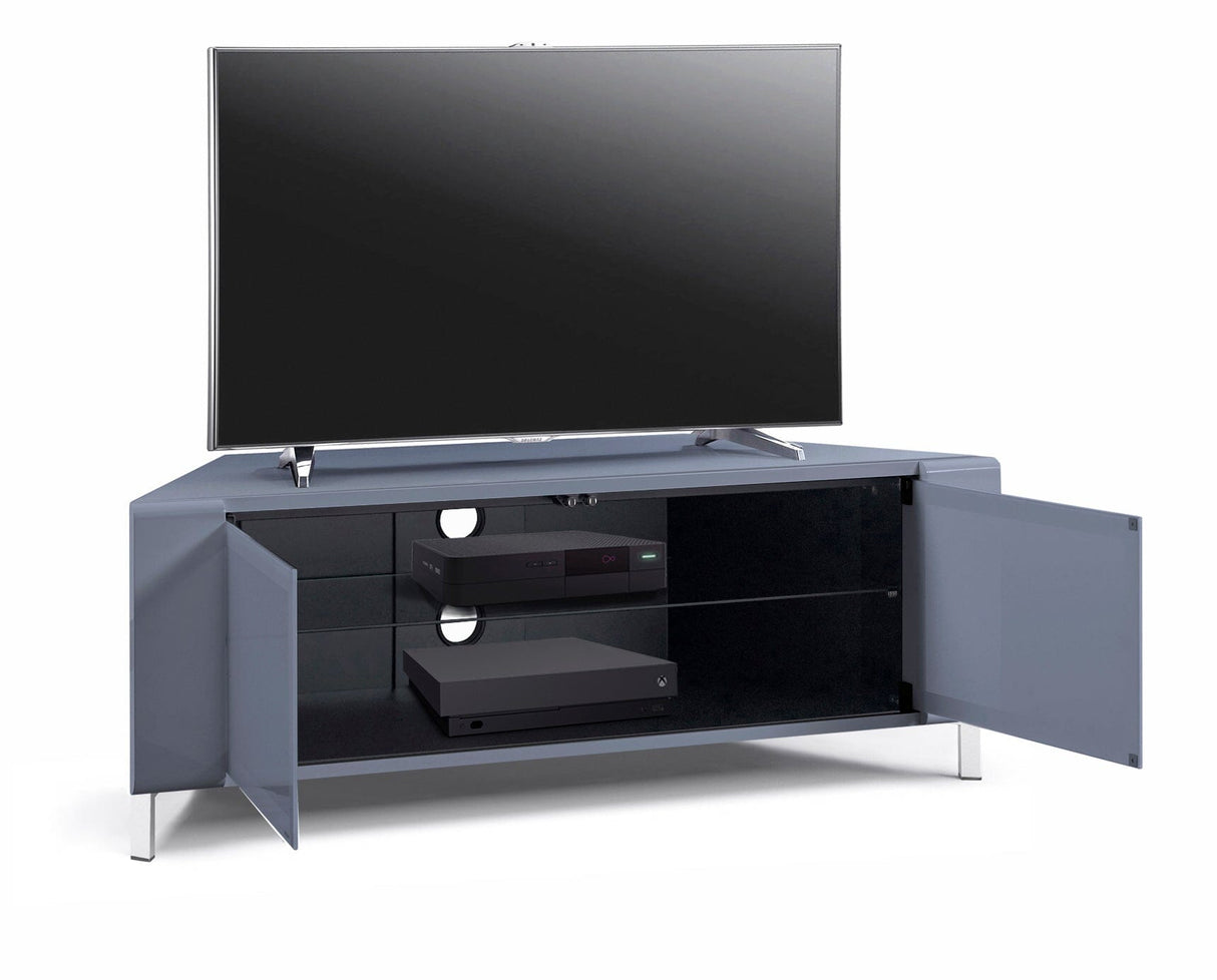 MDA Designs CORVUS Corner-Friendly Gloss Grey Contemporary TV Cabinet
