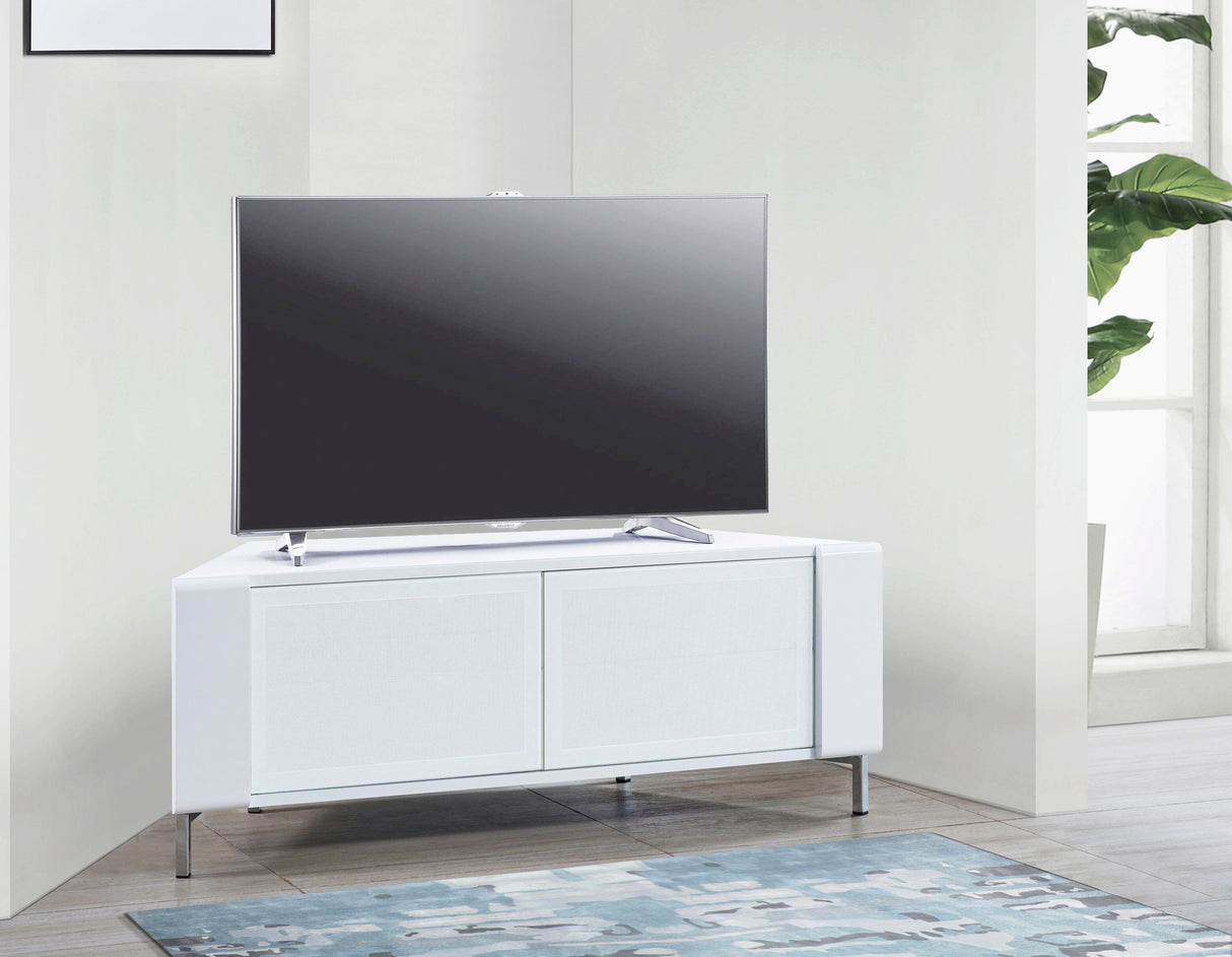 MDA Designs CORVUS Corner-Friendly Gloss White Contemporary TV Cabinet
