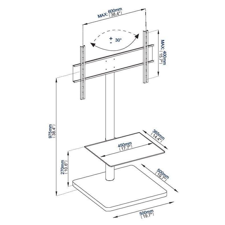 Cantabria BTF800 Black Square Based Cantilever TV Stand