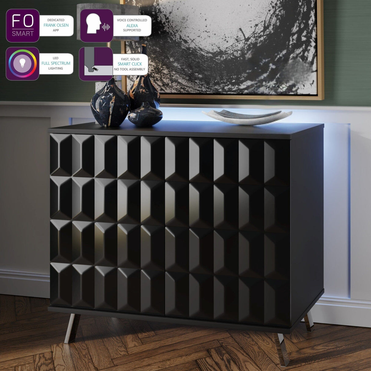 Frank Olsen Elevate Black Small Sideboard with Mood Lighting