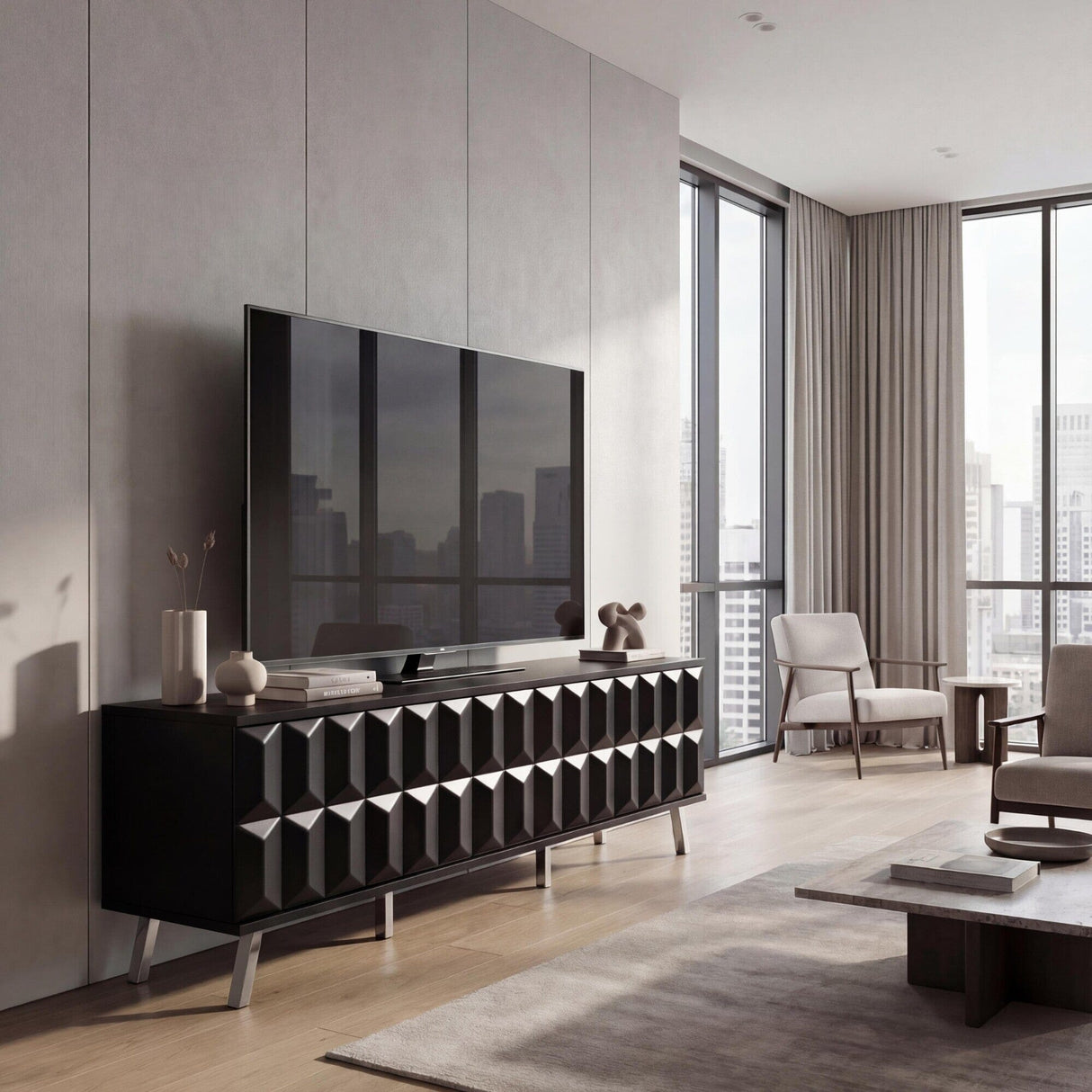 Frank Olsen Elevate Black TV Cabinet with Mood Lighting