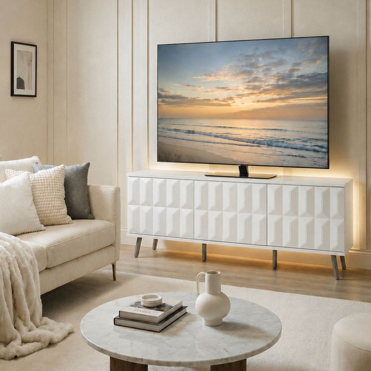 Frank Olsen Elevate White TV Cabinet with Mood Lighting