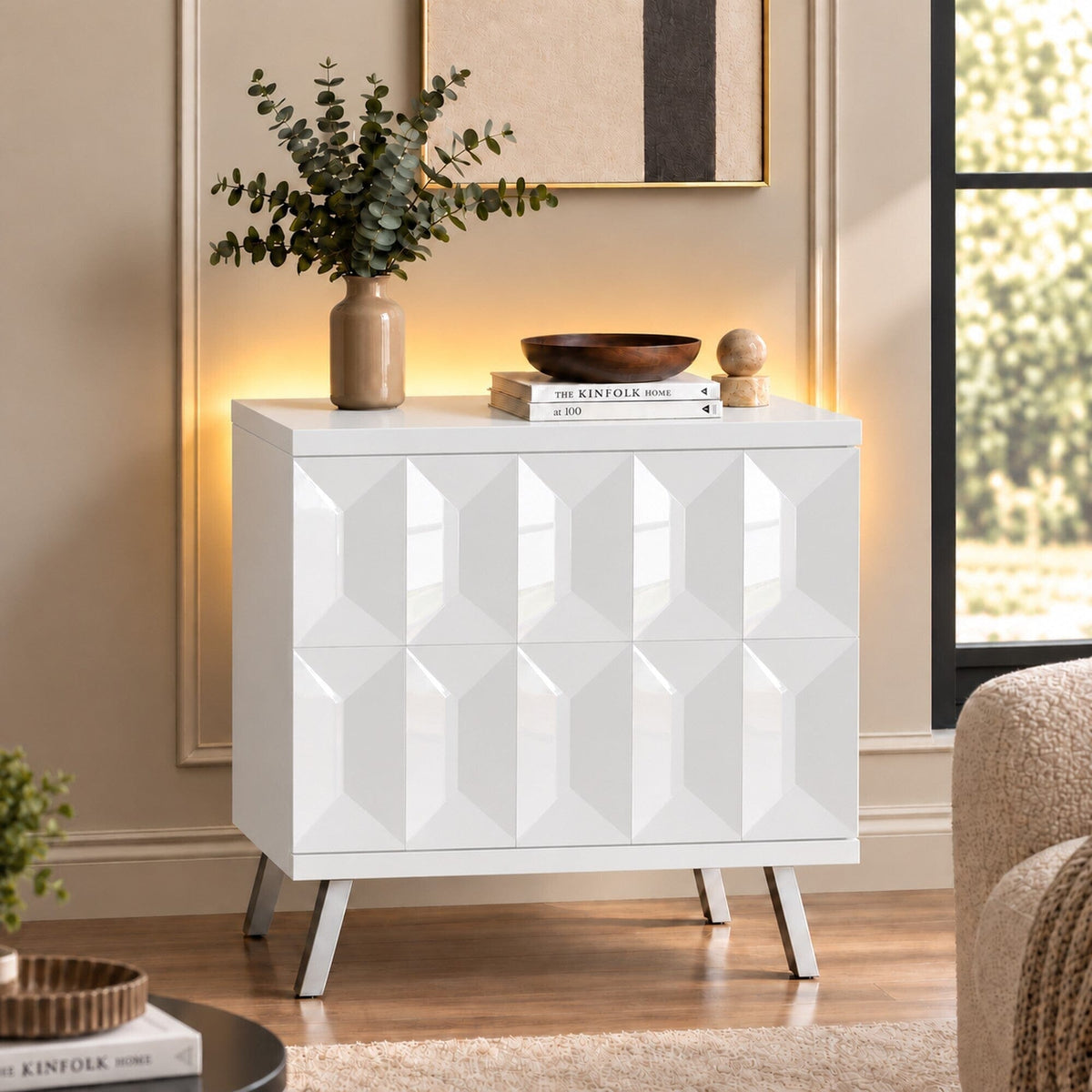 Frank Olsen Elevate White Lamp Table with Mood Lighting