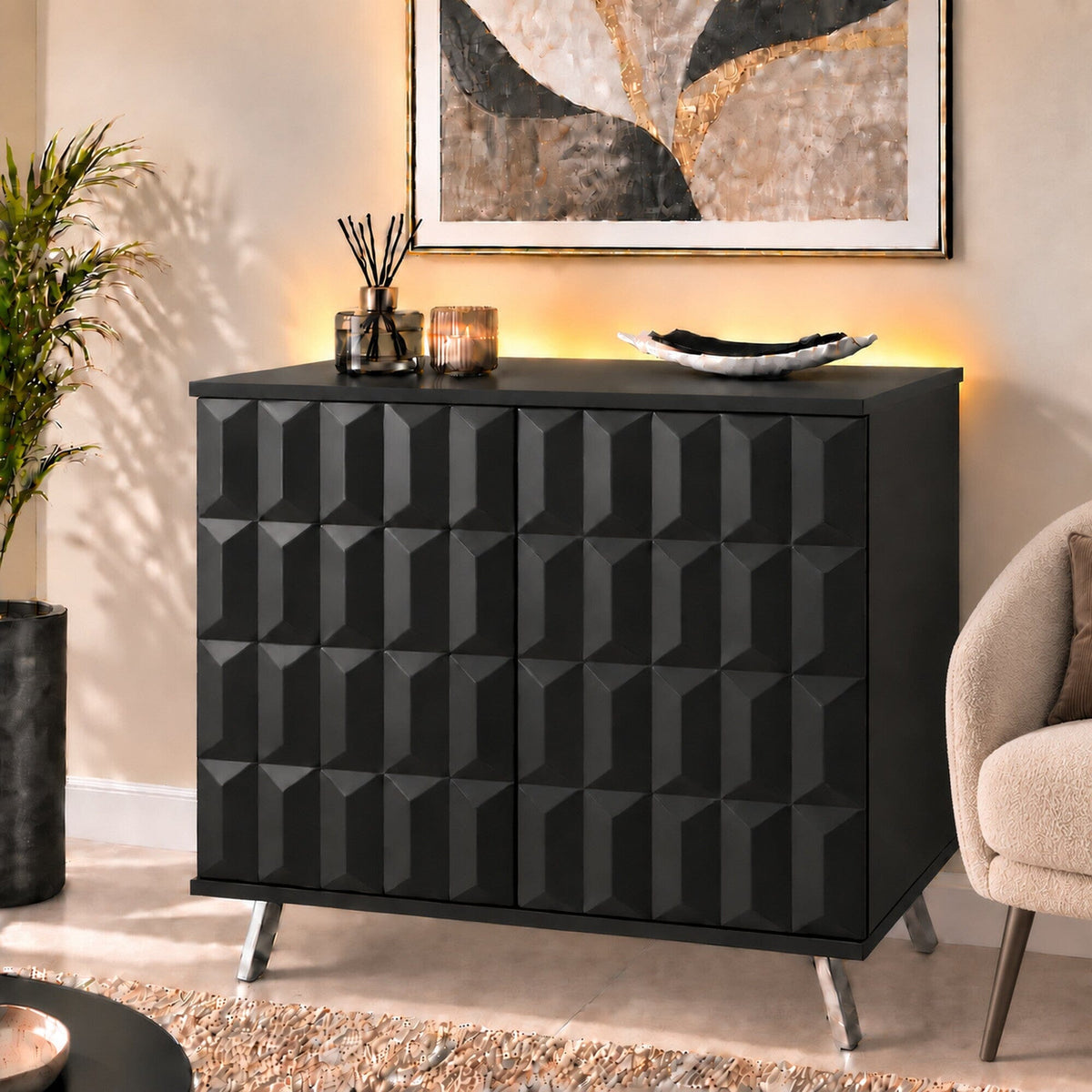 Frank Olsen Elevate Black Small Sideboard with Mood Lighting