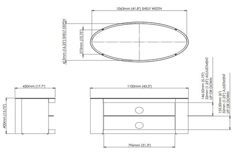 AVF Affinity Buckingham 1.1m Black Oval TV Stand, for TVs up to 55"