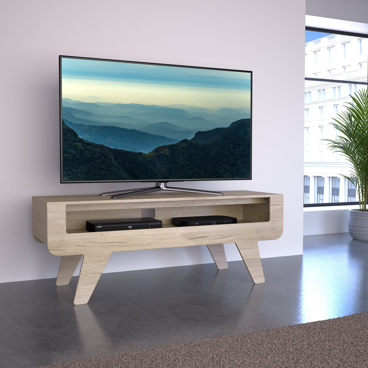 AVF Horton 1.2m Tapered Leg TV Stand - Whitewashed Oak