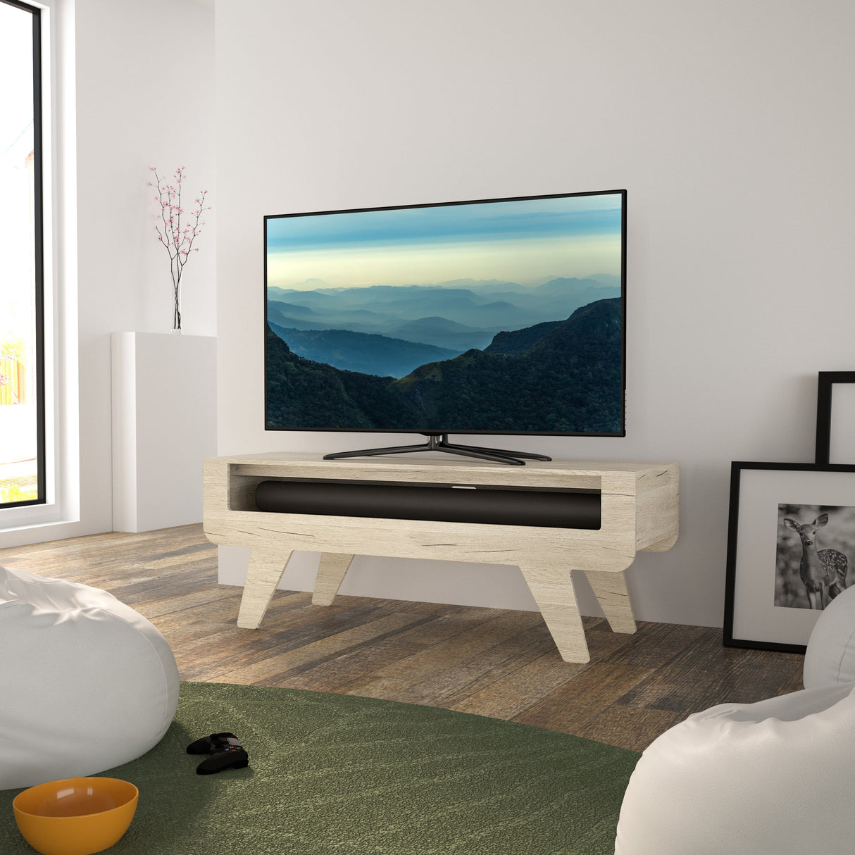 AVF Horton 1.2m Tapered Leg TV Stand - Whitewashed Oak