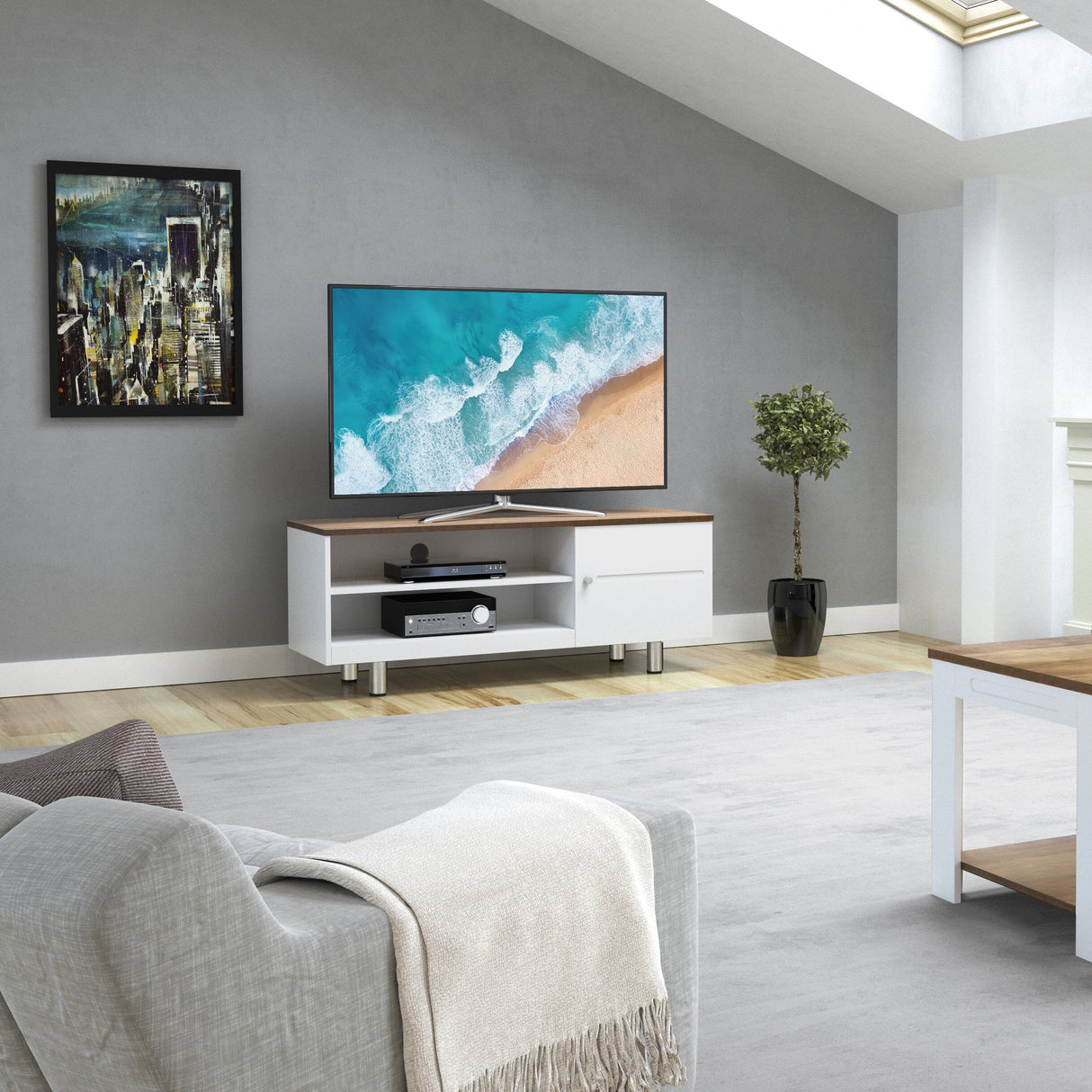 AVF Whitesands 1.2m TV Stand - Satin White & Wood