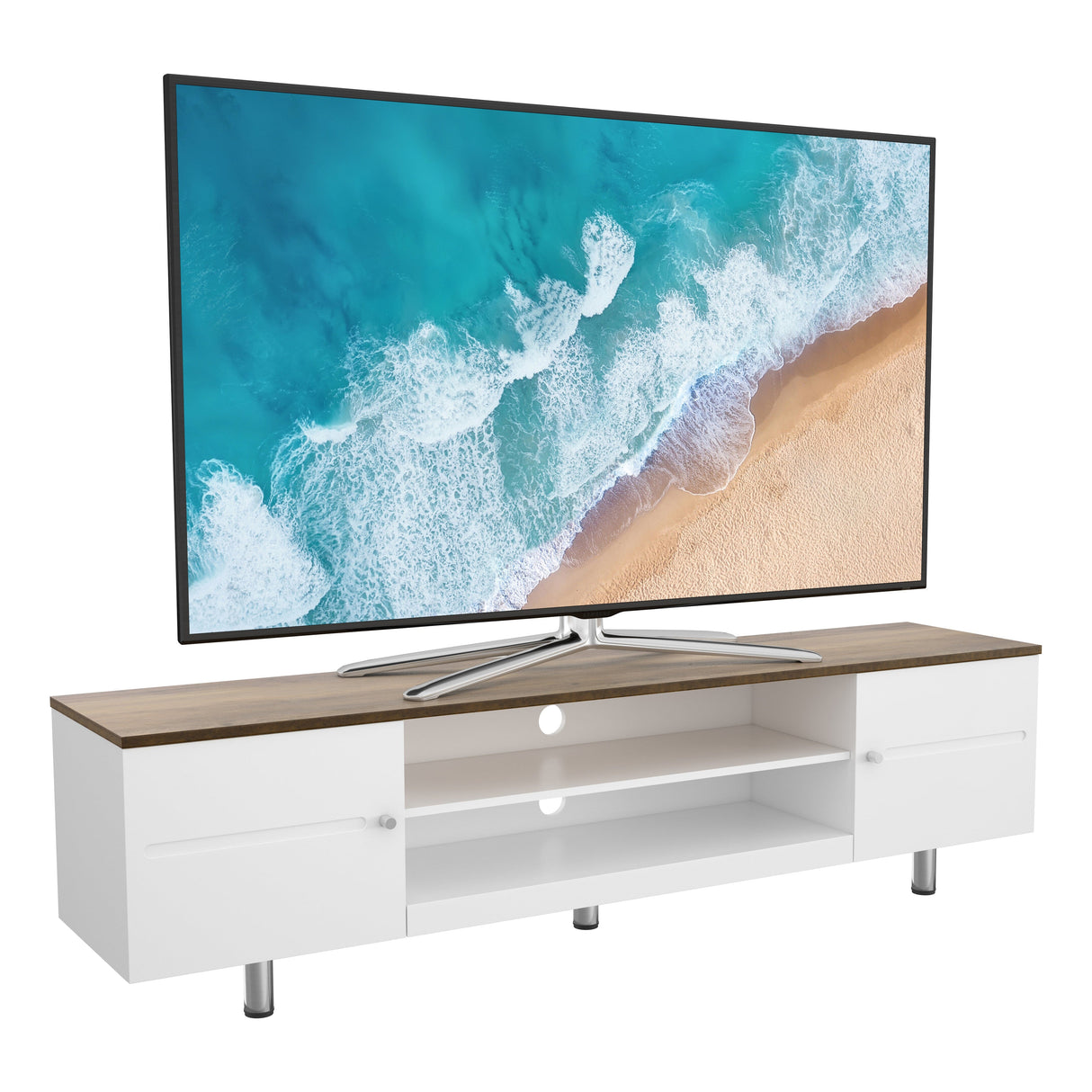 AVF Whitesands 1.9m TV Stand - Satin White & Wood