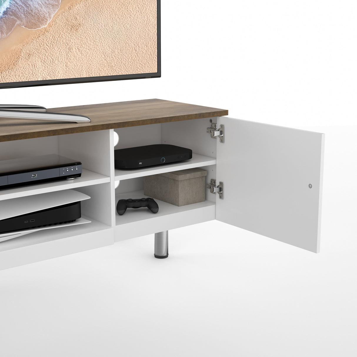 AVF Whitesands 1.9m TV Stand - Satin White & Wood
