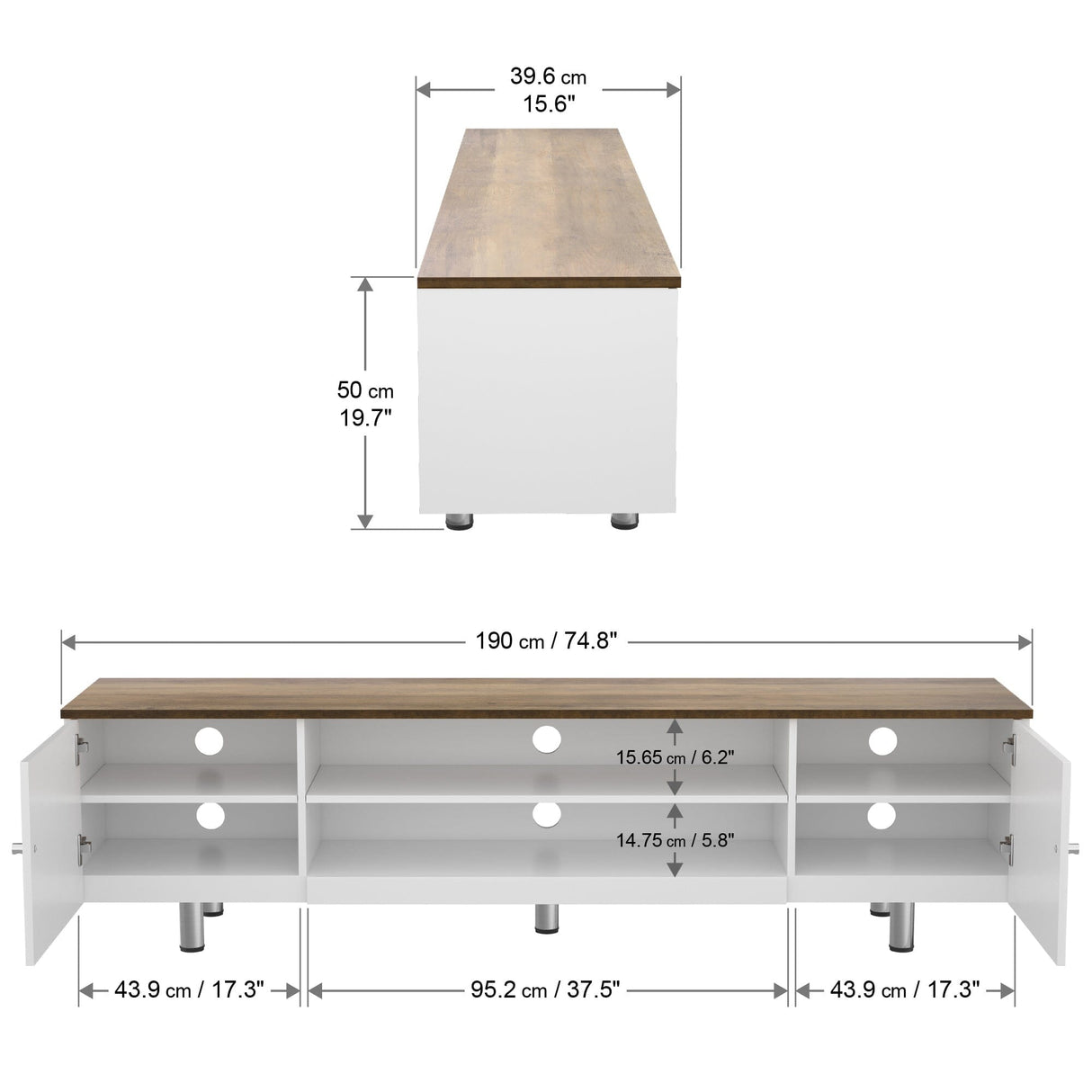 AVF Whitesands 1.9m TV Stand - Satin White & Wood