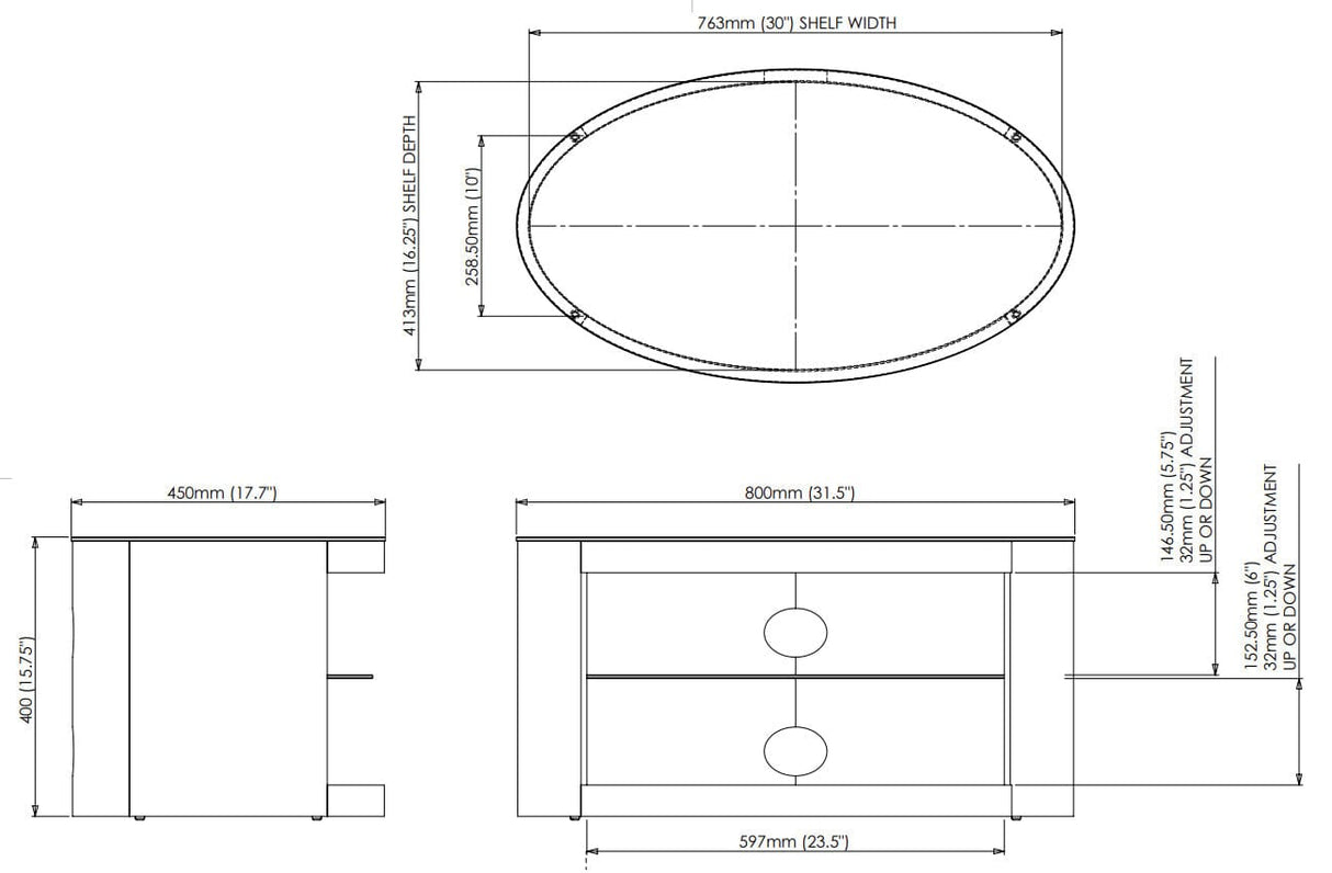 AVF Affinity Buckingham 80cm Black Oval TV Stand for TVs up to 40"