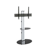 AVF Eno 60cm Pedestal TV Stand, with Shelf - Silver & Black Glass