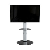 AVF Eno 60cm Pedestal TV Stand, with Shelf - Silver & Black Glass