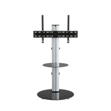 AVF Eno 60cm Pedestal TV Stand, with Shelf - Silver & Black Glass
