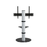 AVF Eno 60cm Pedestal TV Stand, with Shelf - Silver & Black Glass