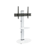 AVF Eno 60cm Pedestal TV Stand, with Shelf - Silver & White Glass