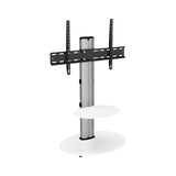 AVF Eno 60cm Pedestal TV Stand, with Shelf - Silver & White Glass