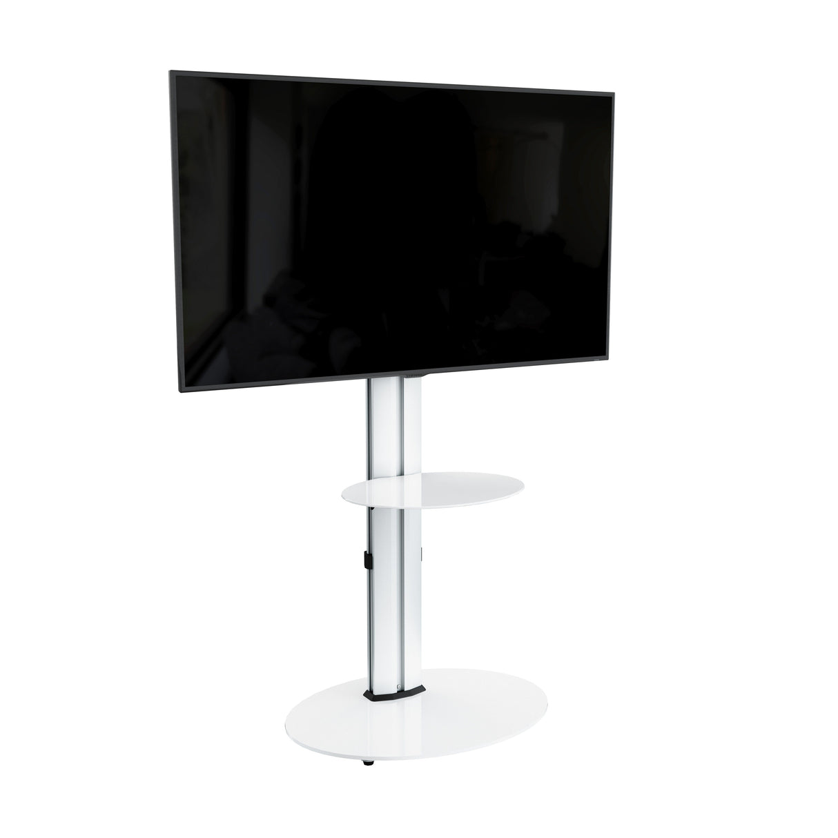 AVF Eno 60cm Pedestal TV Stand, with Shelf - Silver & White Glass