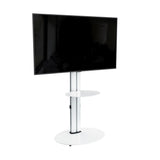 AVF Eno 60cm Pedestal TV Stand, with Shelf - Silver & White Glass